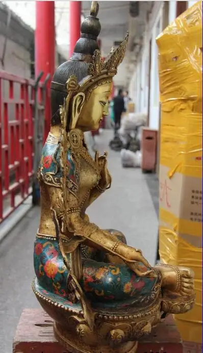 Бесплатная доставка 27 дюймов тибетский буддизм медная фотография Зеленая Тара |