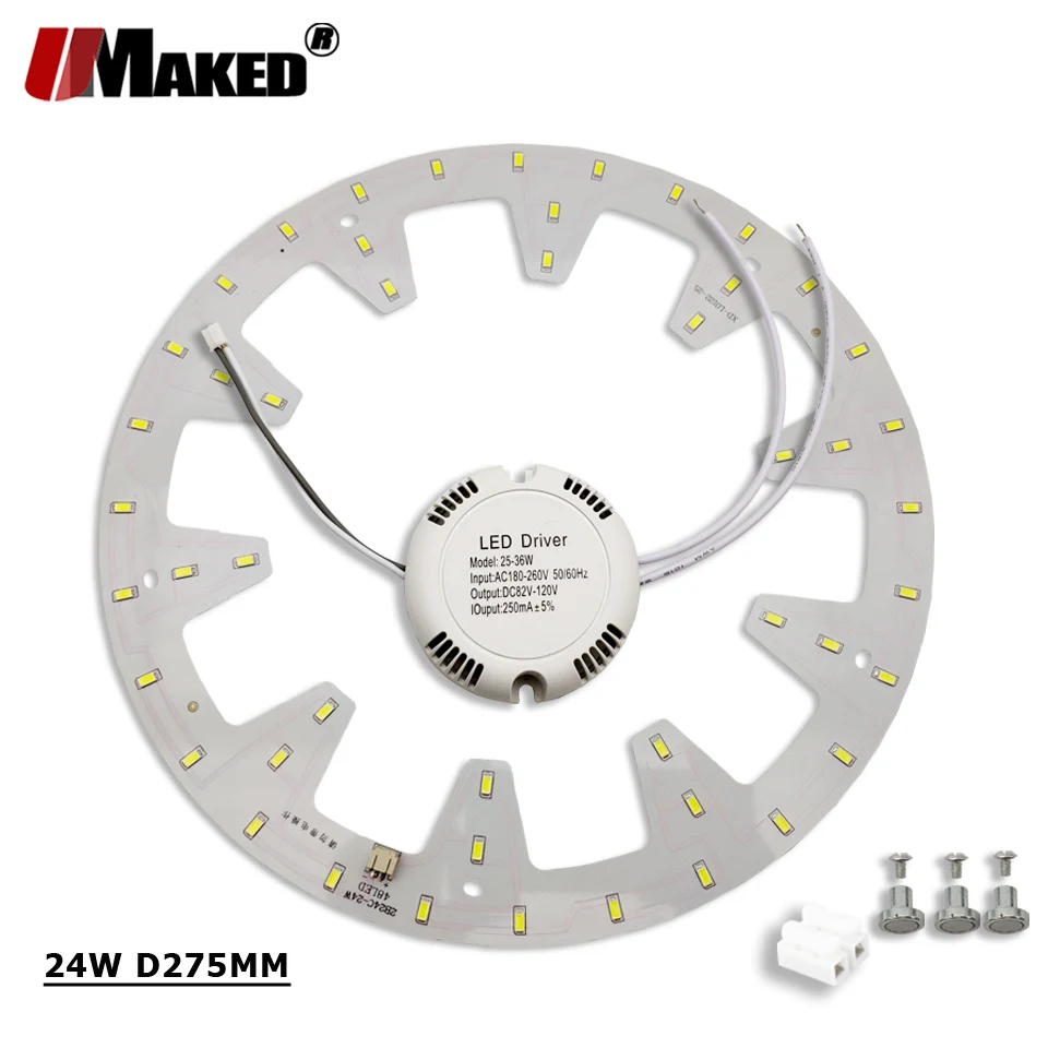 UMAKED светодиодный PCB комплект+ Драйвер AC220V 12 Вт 18 Вт 24 Вт SMD5730 круглый светильник, потолочный светильник, сменный ламповый светильник, Модифицированная алюминиевая ламповая пластина