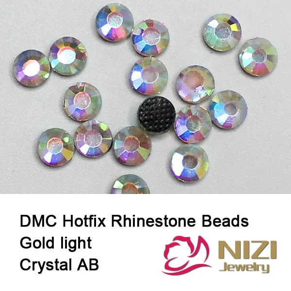 Модные Стразы DMC с горячей фиксацией золотой свет кристалл AB плоской задней