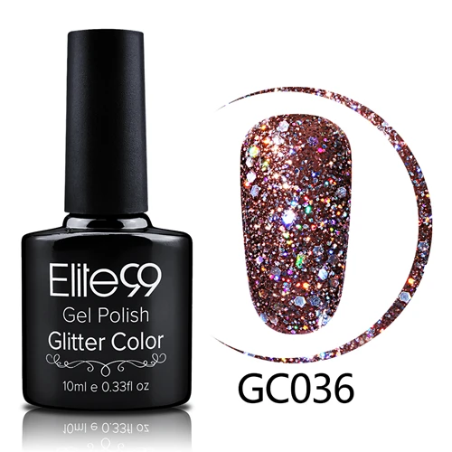 GC036 Elite99, 10 мл, блестящий гель для ногтей с блестками, лак для ногтей, легко отмачивается, Алмазный Гель-лак для ногтей, нужен, машина, стабильная основа, верхнее покрытие, лак для ногтей - Цвет: GC036