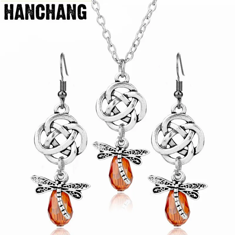 1 set Fashion Jewelry Outlander Dragonfly Crystal Hollow-out Knot Pendant Necklace For Men Women Girl Gift