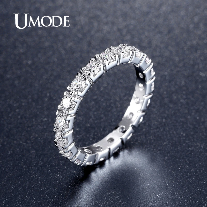 

UMODE New Hot Gifts White Gold Color 0.1ct Round Simulated CZ Stone Circle Wedding Eternity Rings Bands Jewelry for Women UR0357