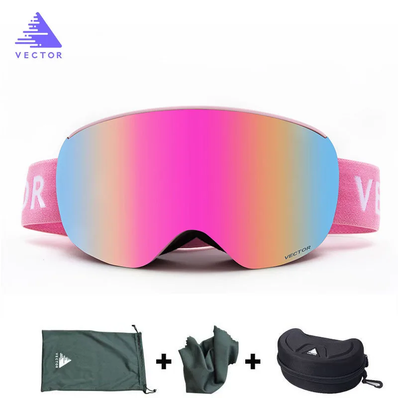 Pink with Case Магнитные лыжные очки двухслойные UV400 Анти-туман большие Лыжные маски очки для катания на лыжах для мужчин и женщин сноуборд лыжные очки снежные очки - Цвет: Pink with Case