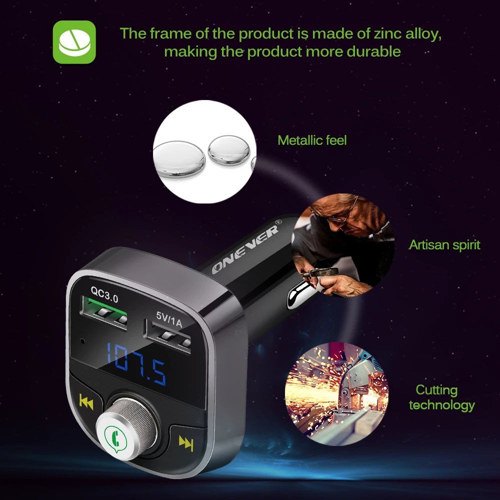 Устройство для быстрой зарядки Onever FM трансмиттер Bluetooth модулятор MP3 плеер