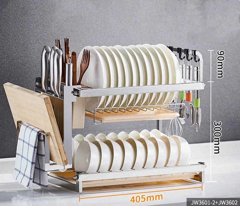 Dish Rack Drain Rack Kitchen Rack 304 Stainless Steel Hanging Dish Dish Chopsticks Storage Rack Double Household