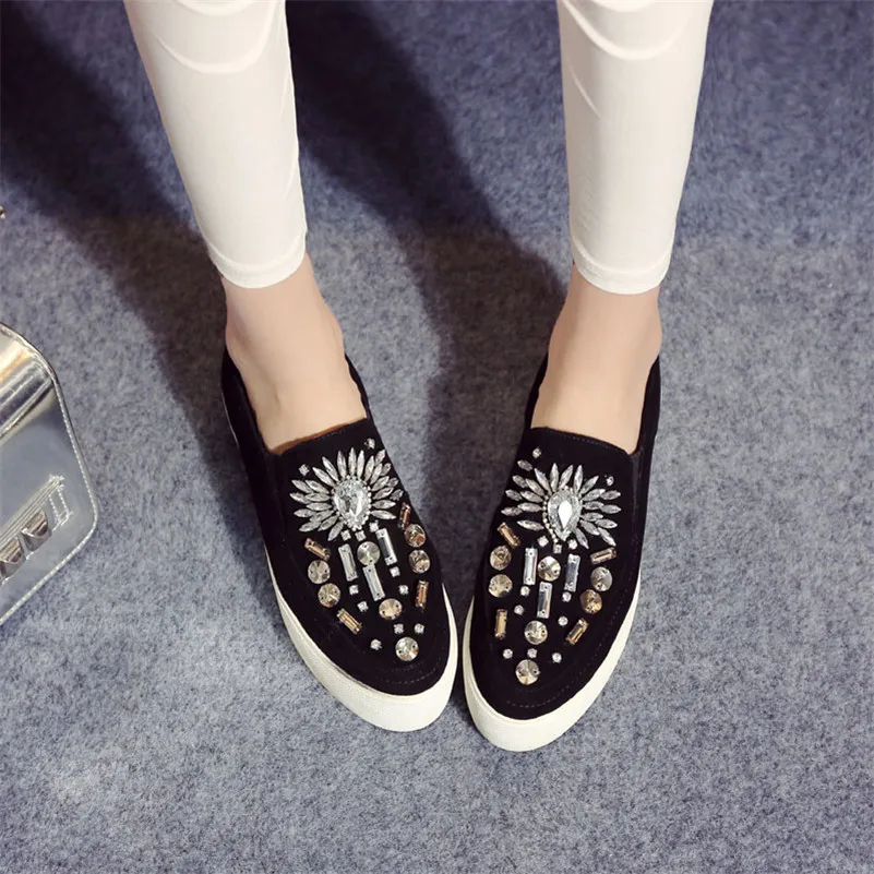 

CONASCO New Women Platforms Flats Suede Leather Spring Autumn Sneakers Round Toe Quality Rhinestone Party Wedding Shoes Woman