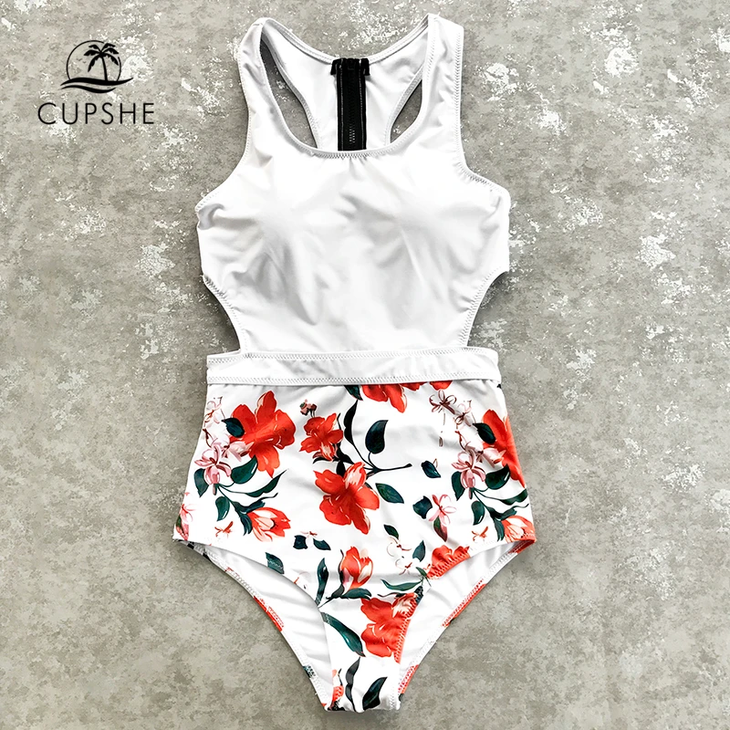 CUPSHE Lilies Цельный купальник с открытым принтом Женский монокини вырезом на спине