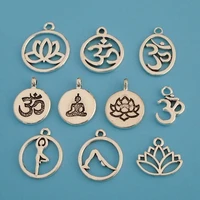 20 x metal round aum om symbol yoga charms pendants beads for diy handmade jewelry making findings
