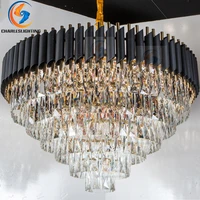 charles hotel luxury k9 crystal lustre led pendant lights plate gold round hanging lamp luminaria lighting fixtures with e14