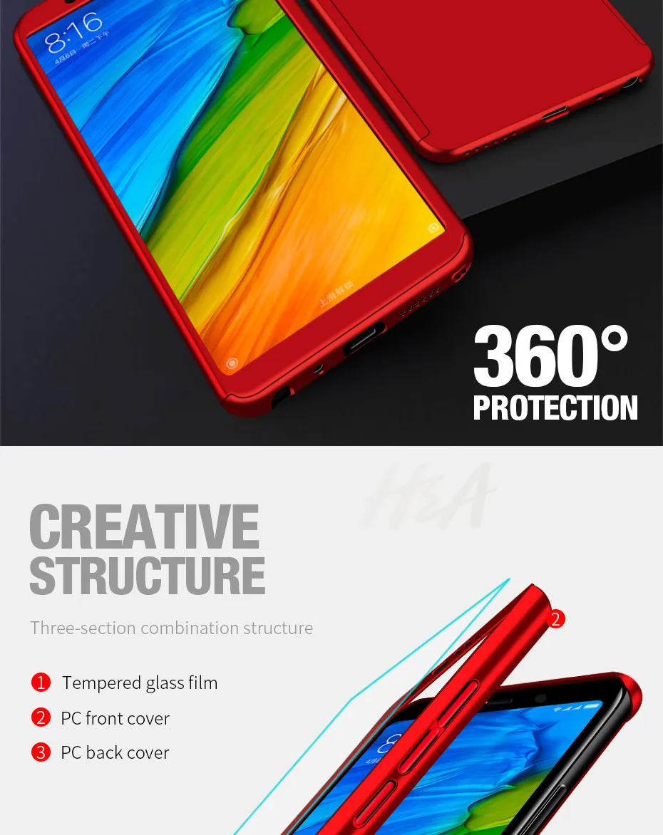 Luxury 360 Full Protective Case For Xiaomi Redmi Note 6 5A 5 Pro Phone Case Glass For Redmi S2 6A 6 Pro 5 Plus 5A Case Glass