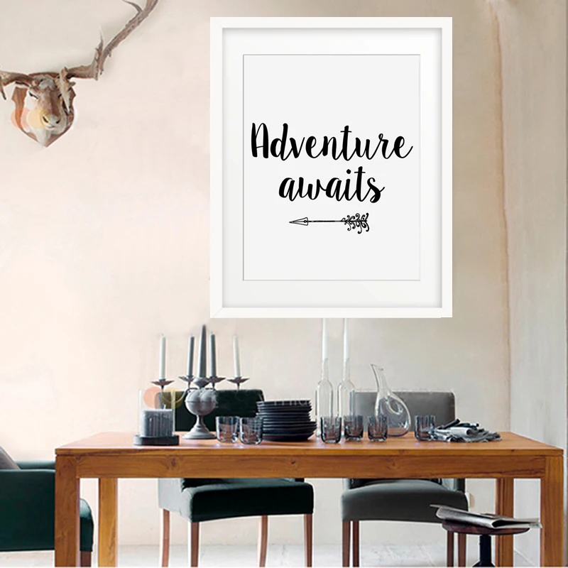Приключения ждет печати Искусство печать стрелы Мотивационная Цитата Холст
