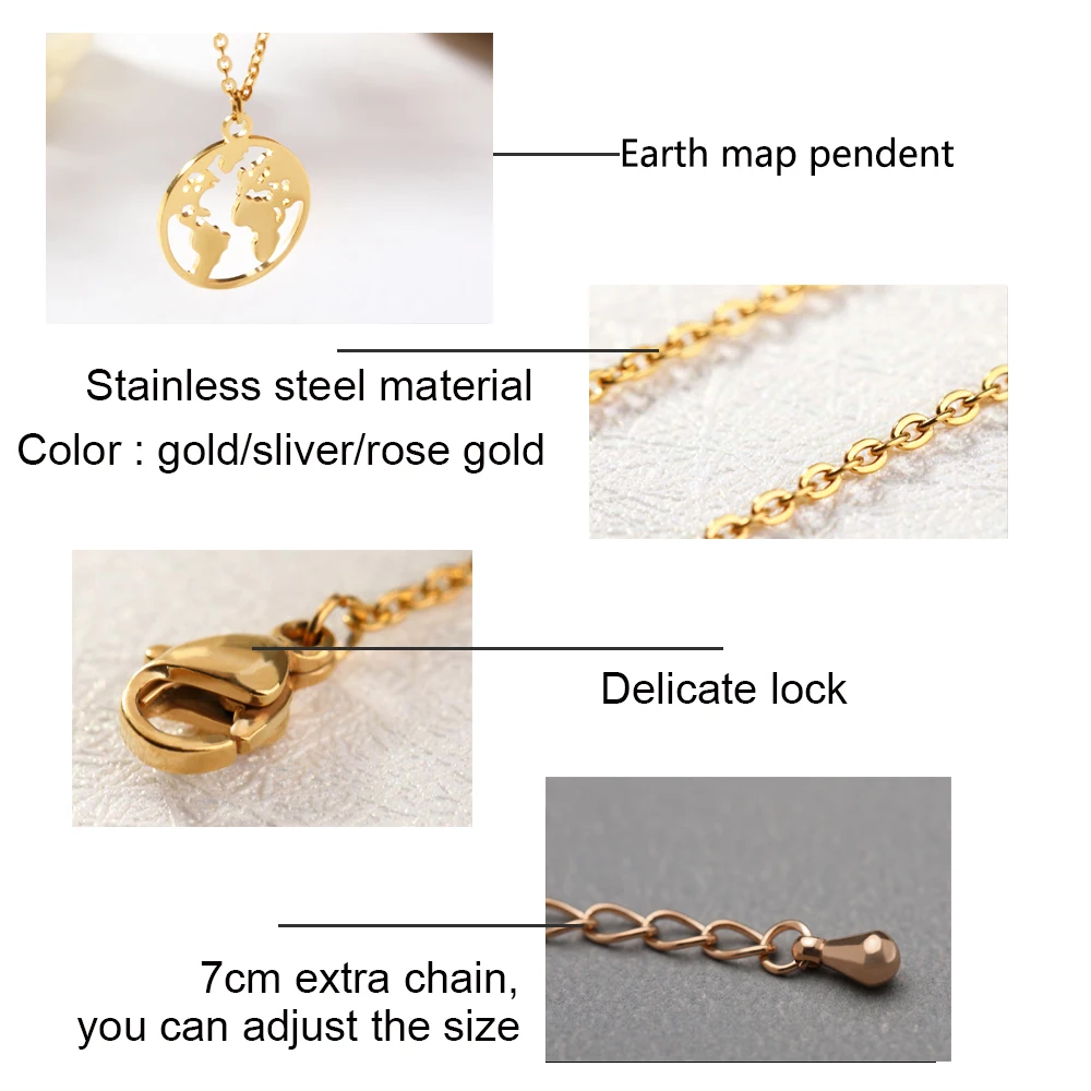 Ожерелье с изображением глобуса карты мира ожерелье из нержавеющей стали
