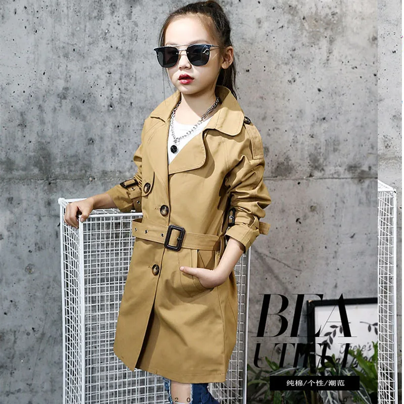 Тренчи для девочек двубортные куртки детская ветровка верхняя одежда на весну и