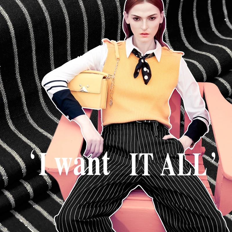 

140CM Wide Black Linen Golden Thread Stripe Fabric for Summer Comfortable Clothes Pants E028