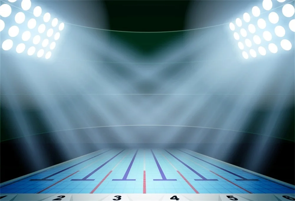 Laeacco Stadium Interior Swimming Pool Lighting Scene Photography Backgrounds Customized Photographic Backdrops For Photo Studio |