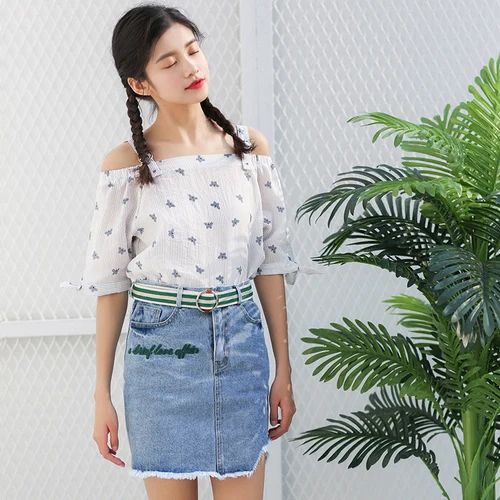 AUFYSO Юбки Женщины 2017 Лето Япония Стиль Ретро Ripped Кисточкой вышивка Высокой Талией