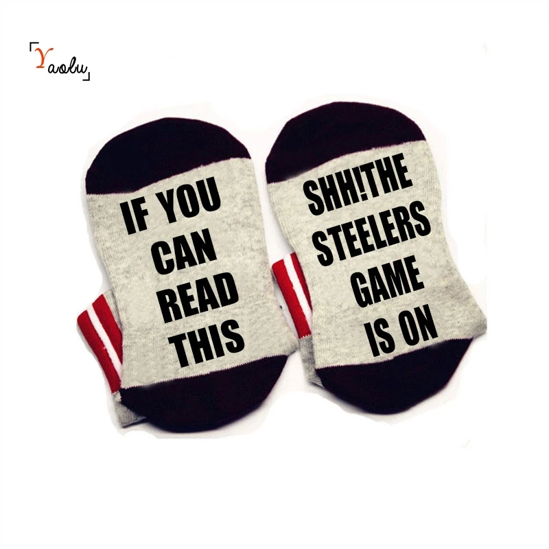 Gray black Если вы можете прочитать эти носки Shh! Steelers игра на удобные хлопковые носки для мужчин женщин ботильоны носки для девочек с милыми поговорками - Цвет: Gray black