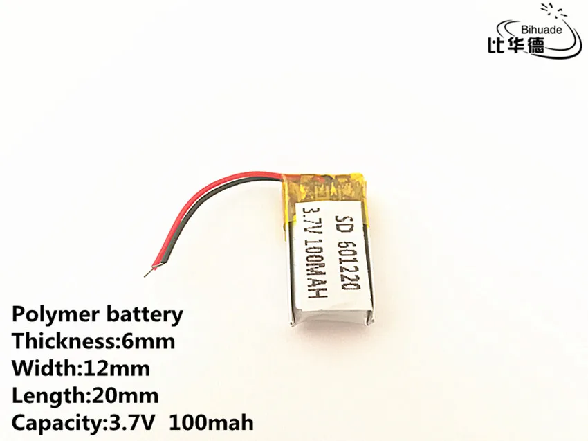 3,7 V, 100 mAH, 601220 полимерный литий-ионный/литий-ионная аккумуляторная батарея для игрушка, портативное зарядное устройство, gps, mp3, mp4