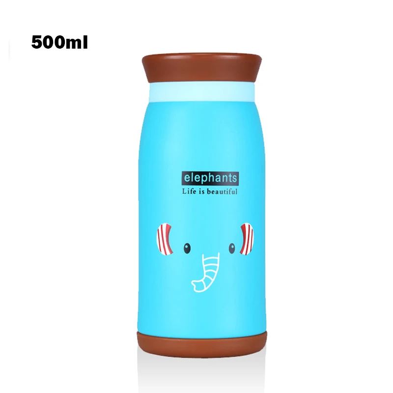500ml-Elephant Милые животные, Детские термосы, вакуумные чашки из нержавеющей стали для детей, бутылочки для питья, воды, Мультяшные животные, Обучающие чашки MBG0386 - Цвет: 500ml-Elephant