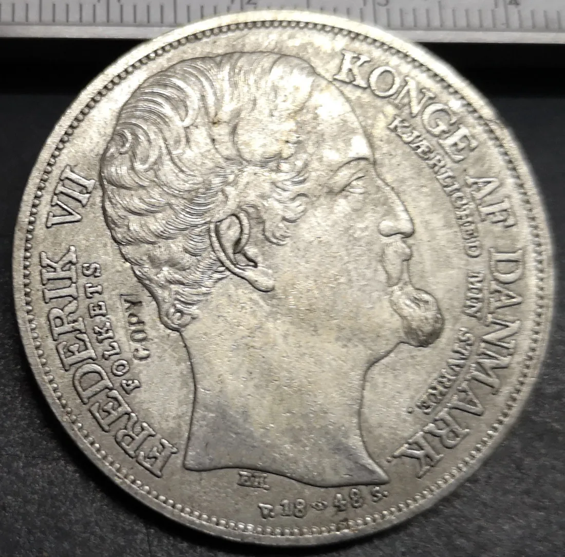 Дания, 1848 г., 1 специальный Упаковщик (смерть и присоединение), Посеребренная копировальная монета