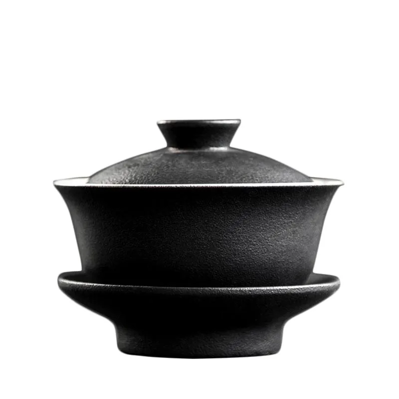 

135ml Japanese Vintage Black Zen Coarse Pottery Gaiwan China Ceramic Tea Bowls Kung Fu Tea Set Tureen Tea Ceremony Accessories