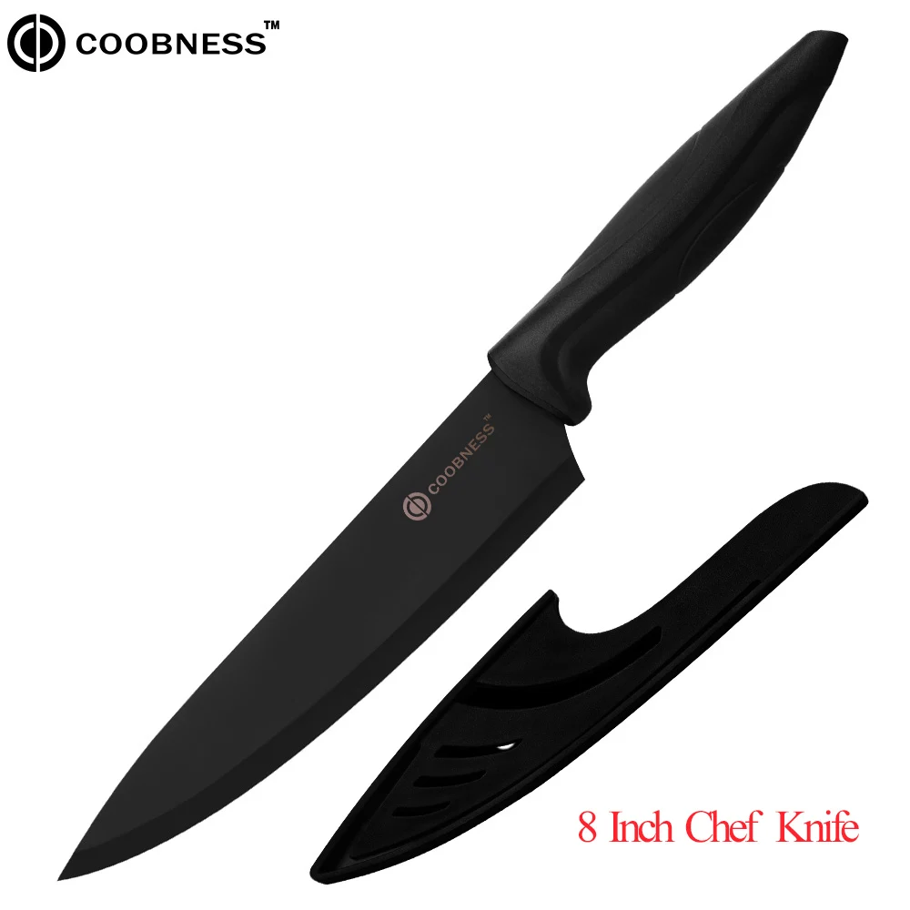 8 Inch Chef Кухонные ножи COOBNESS, профессиональный нож шеф-повара, нож Santoku, овощерезка, ножи, слайсер для нарезки сосисок, 3Cr13, стальные Черные ножи, наборы - Цвет: 8 Inch Chef