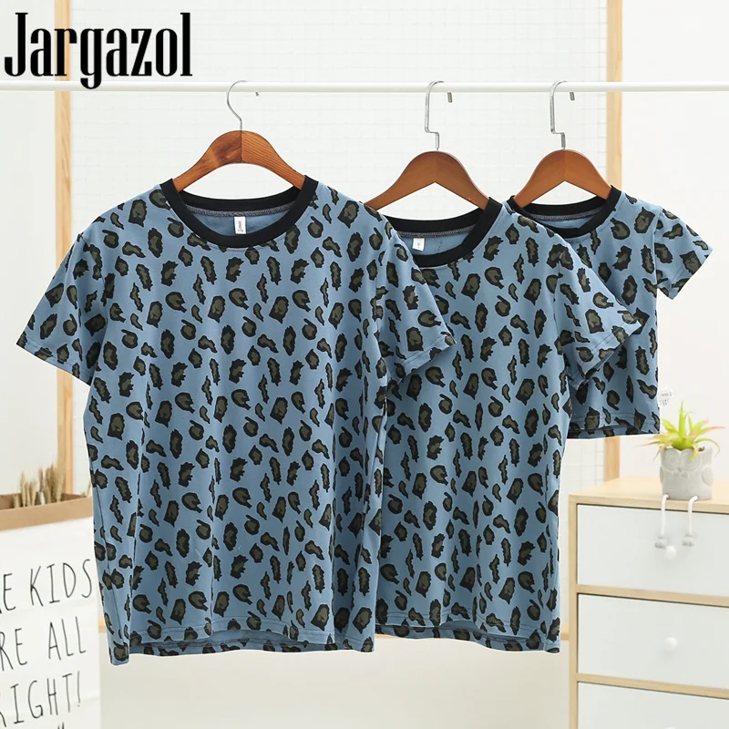 Jargazol/Одинаковая одежда для мамы и дочки летняя футболка с леопардовым принтом