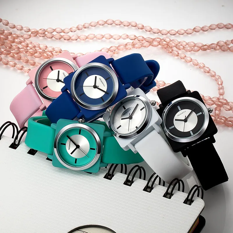 Модные трендовые женские кварцевые часы с квадратным силиконовым циферблатом