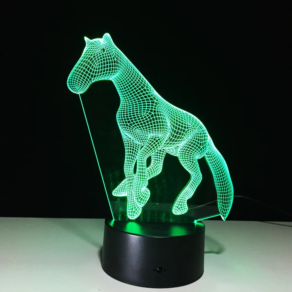 USB Новинка сенсорная Очаровательная лошадь лампа 3D затемняемый Ночник