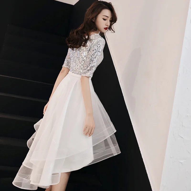 

Silver Chinese Oriental Party Wedding Female Noble Cheongsam Sequins Evening Dress Elegant Modern Celebrity Banquet Dresses