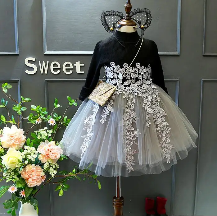 Girls Dress 2019 Spring New Children's Wear Korean Female Baby Knit Sweater Princess Petal Mesh | Детская одежда и обувь