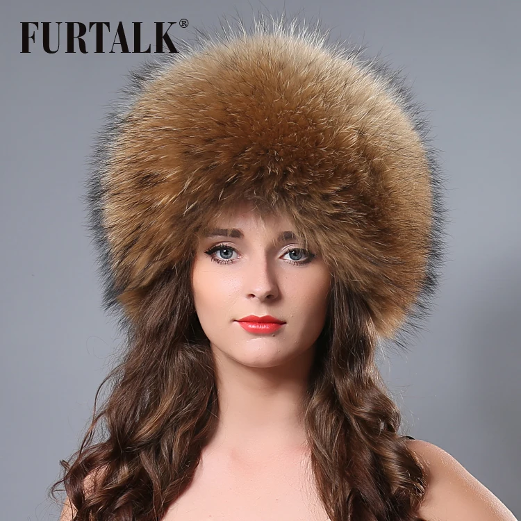 Женская меховая шапка FURTALK мягкая теплая шапка-ведро из натурального меха енота