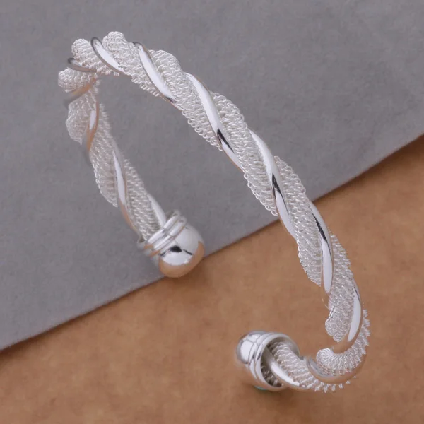 

Wedding Nice Gift AB018 Lucky Silver Plated Charm Bangle Bracelets For Women Fashion Jewelry Twisted Wire Mesh Bracelet Ahtaizaa