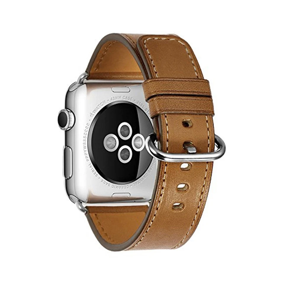 IStrap 38 мм 42 мм/40 мм 44 мм оранжевый/красный/черный кожаный ремешок Geuine для iWatch серии 1 2 3 4 ремешок для Apple Watch Sport Edition - Цвет ремешка: Brown-White stitch