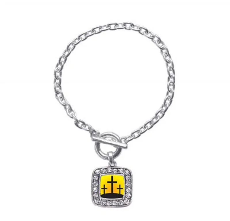 

THREE CROSSES SQUARE CHARM antique silver plated jewelry