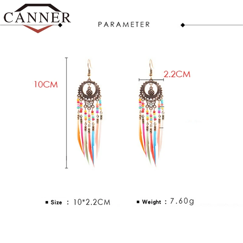Женские винтажные серьги-подвески с разноцветными перьями CANNER богемные серьги в