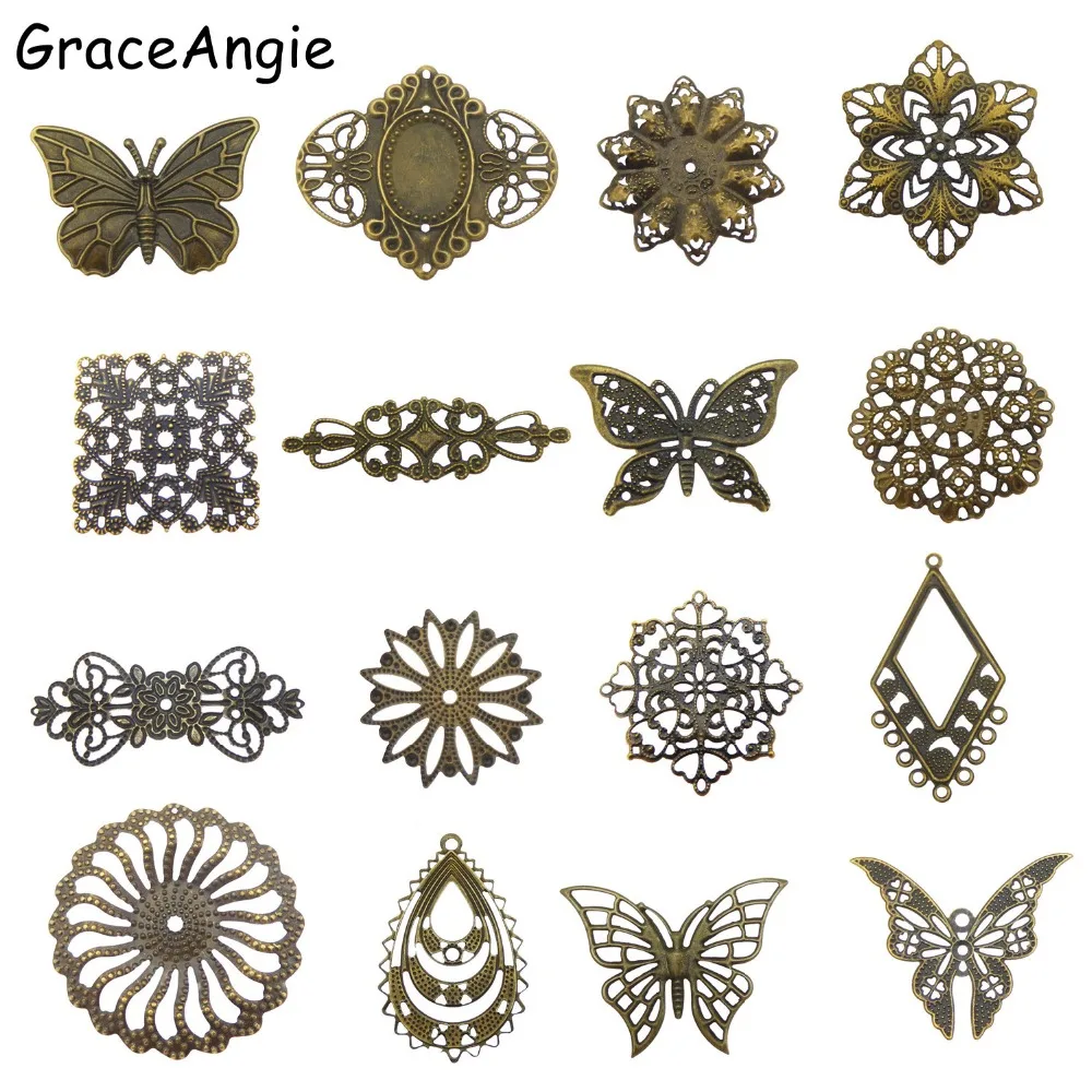 GraceAngie 16 шт./лот античная бронза Смешанная филигранная металлическая обертка