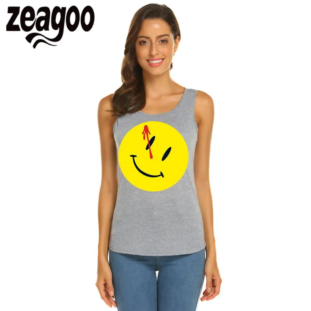 zeagoo 03 Casual Solid O-Neck Sleeveless Slim Fit Soft T-Shirt Cartoon smiley face Women | Женская одежда