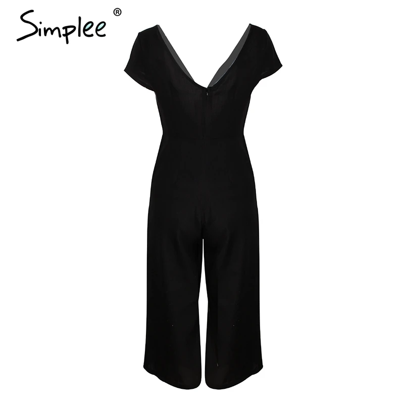 Simplee Sexy v neck front button jumpsuit romper women Casual high waist overalls Cotton wide leg summer office lady | Женская одежда