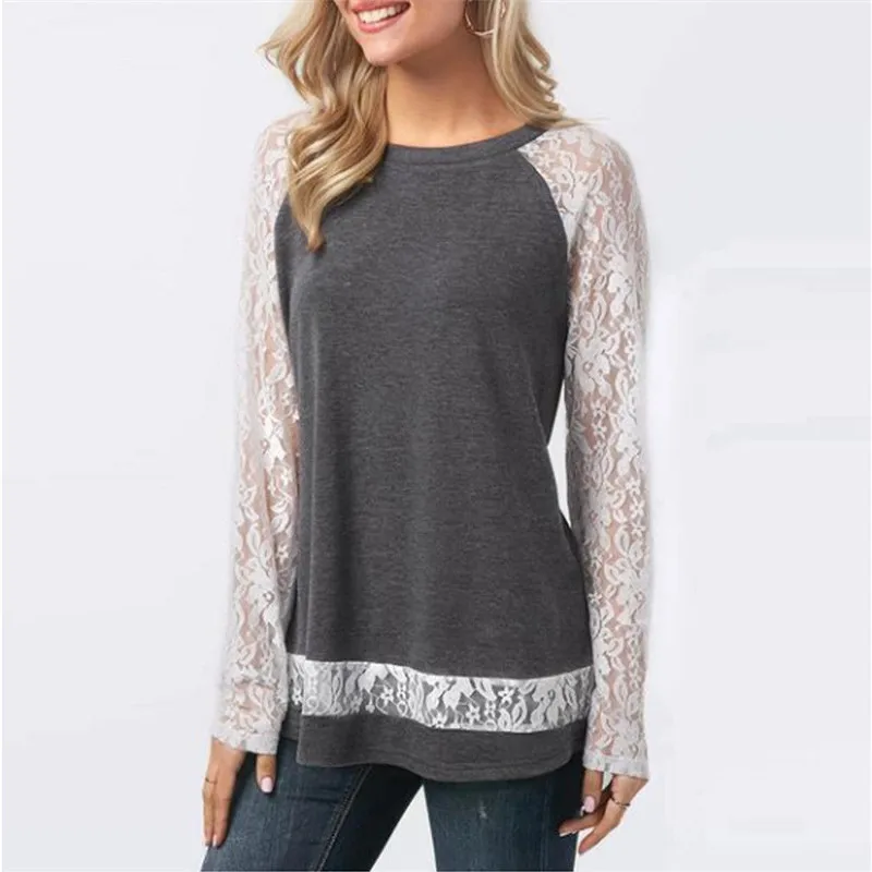 

S-XL Women Full Sleeve Lace Patchwork Blouse mujer Sexy Hollow Out Bow Back Loose Tops Shirts Casual Ladies Clothes Wear Shirt