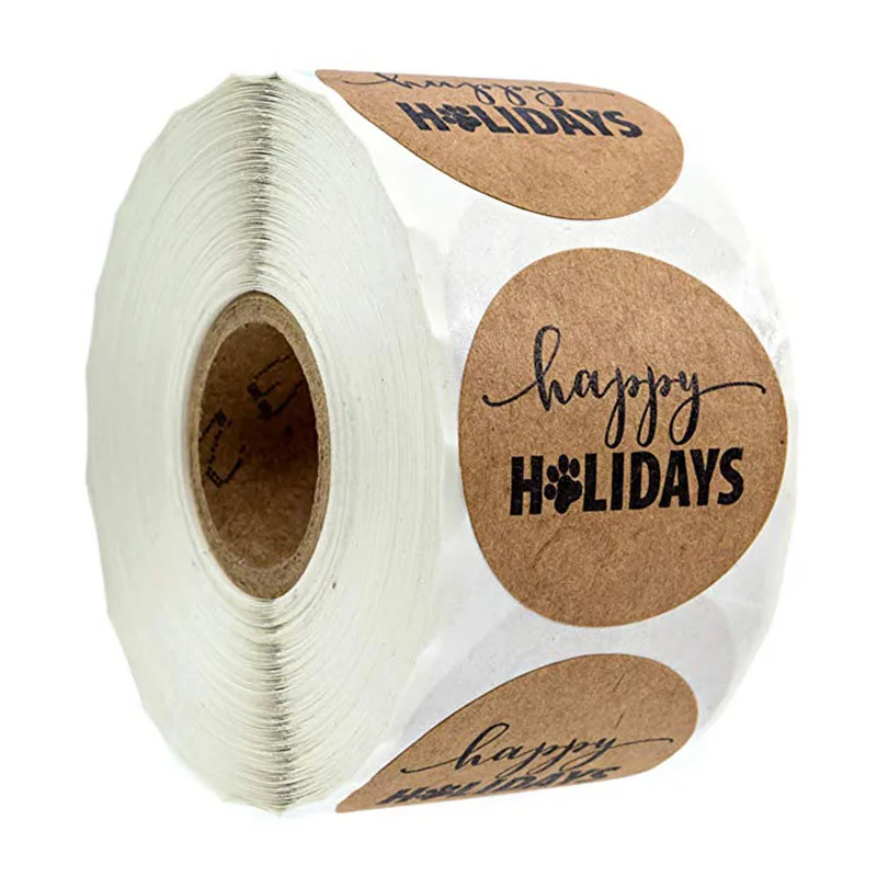 happy holidays 1 1000 шт натуральный крафтовый Спасибо наклейки 1 дюйм клейкие этикетки ручной работы с любовью наклейки, свадебные украшения вечерние принадлежности - Цвет: happy holidays 1