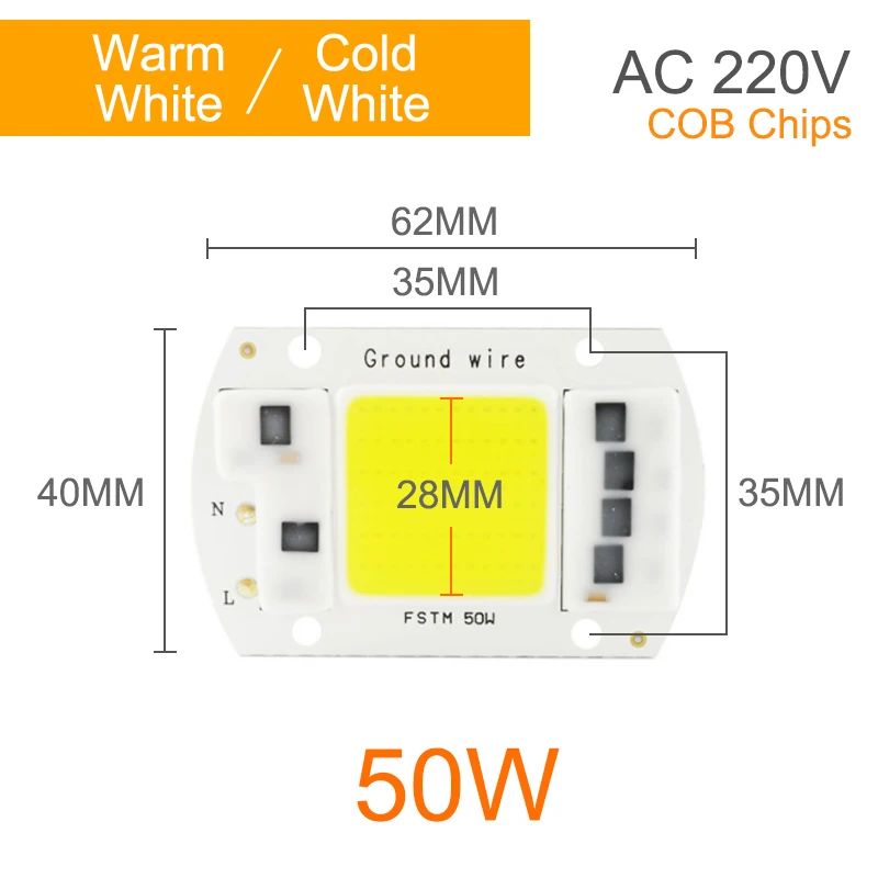 COB 50W Kaguyahime светодиодный чип COB 220 В 20 Вт 30 Вт 50 Вт 100 вт DIY интегрированный чип прямоугольная лампа без необходимости драйвера для прожектора - Испускаемый цвет: COB 50W