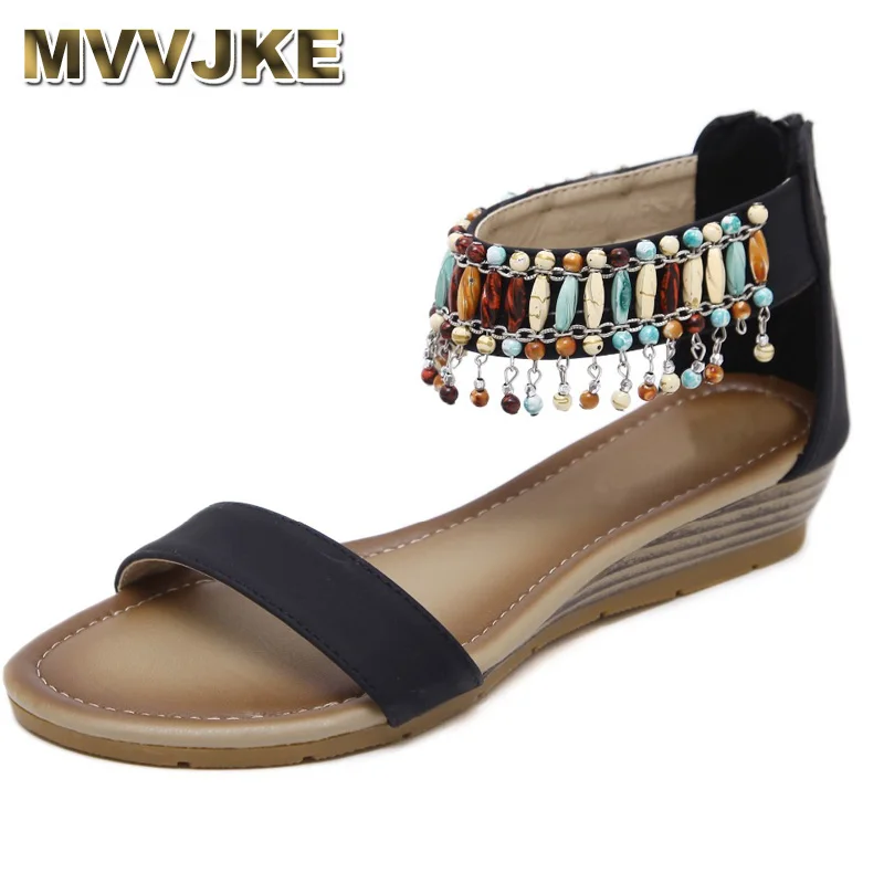 

MVVJKE Women Sandals Exquisite Diamond Bohemian National Rhinestone Fashion Flat Shoes Large Size Casual Shoes Summers Sandals