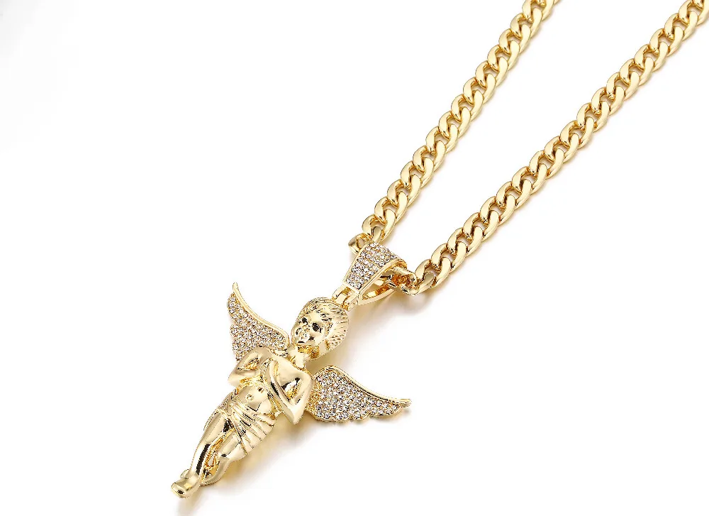 Модные ювелирные изделия ожерелье в стиле хип-хоп со льдом с подвеской ангела