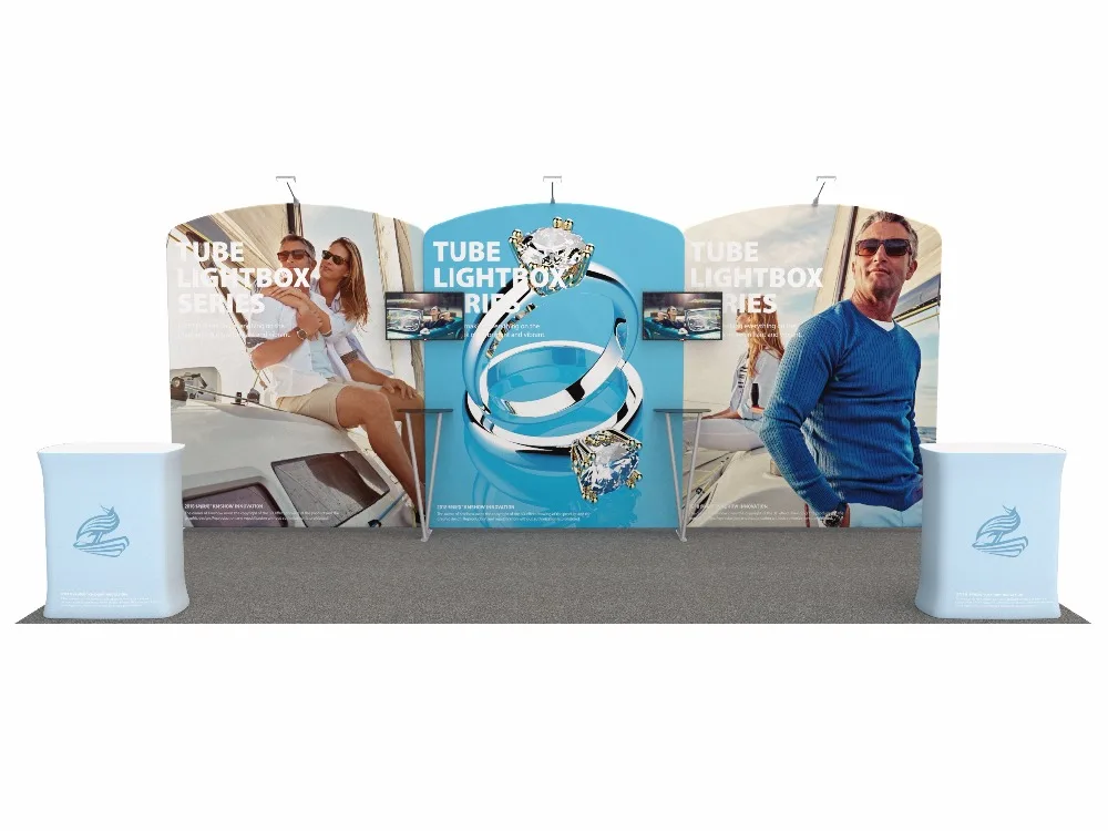 Портативный 10 футовый изогнутый тканевый выставочный стенд с подставкой для