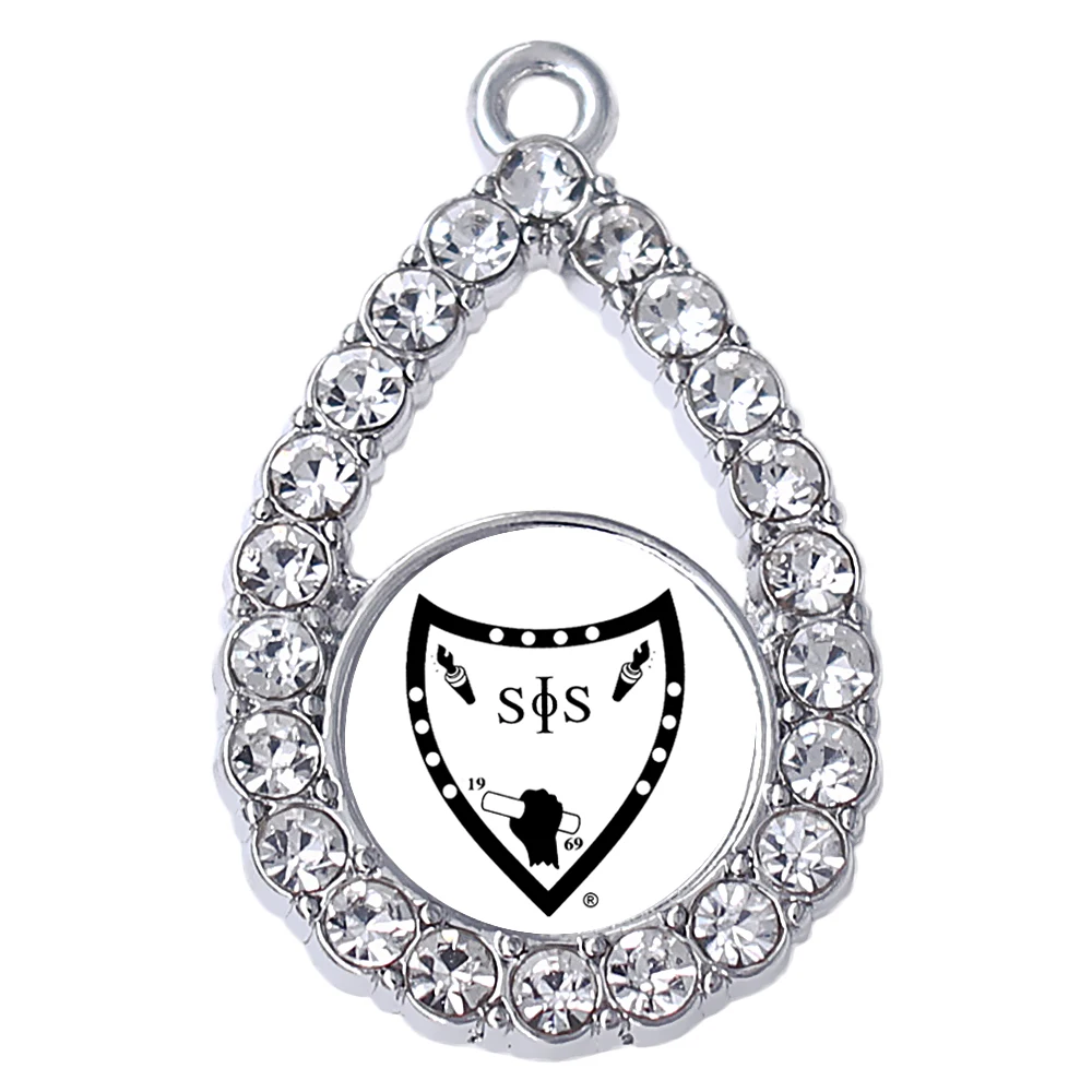 Shiny crystal inlaid university society badge logo SWING PHI SWING 1969 sticker label metal charm pendant