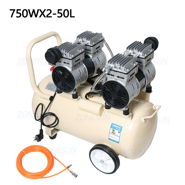 750W 50L ZONESUN 750 Вт 50л Чистый медный Поршневой Тип немой безмасляный воздушный компрессор для стоматологической деревообработки Piant портативный воздушный насос - Напряжение: 750W 50L