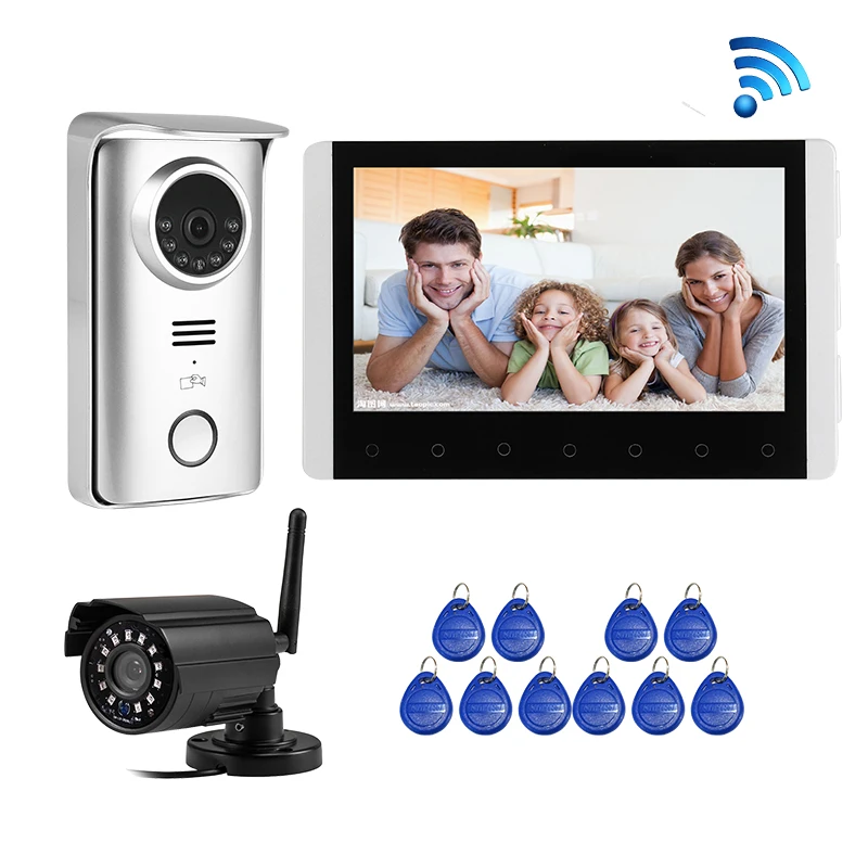 Free Shipping Wireless 7" Color LCD Screen Video Door Phone Intercom Record Monitor Kit RFID Unlock Camera Security CCTV |