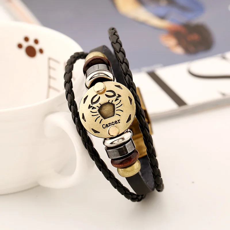 Регулируемый кожаный браслет Zodiac Signs Ox Bone для женщин и мужчин|bracelet cords|bracelet swaroskisign