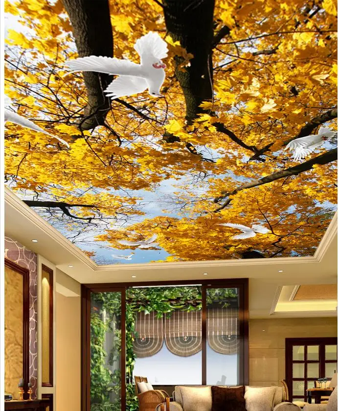 Custom wallpaper murals Leaves pigeons sky Murals wallpapers room sofa ceiling Wall Decoration Photo wall mural | Обустройство дома
